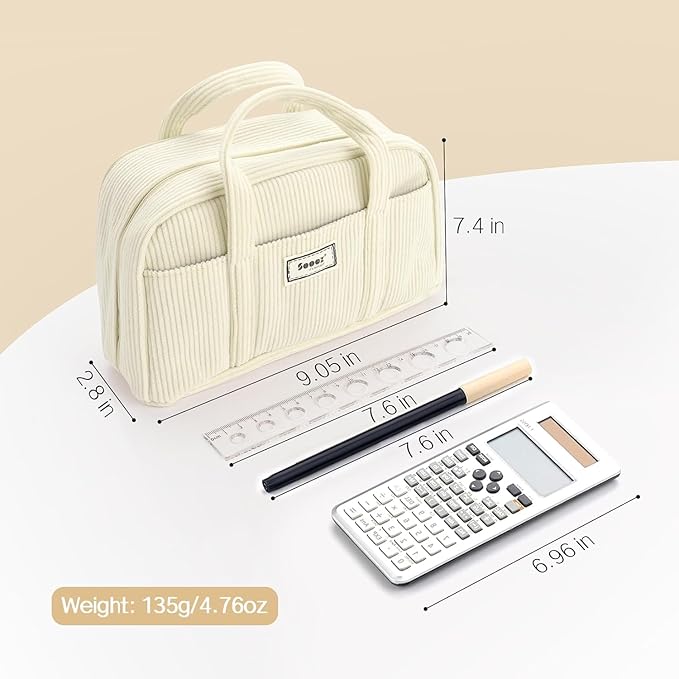 Sooez Large Pencil Case Pouch, Extra Big Pencil Bag with 5 Compartments, Pen Bag Wide Opening, Soft Corduroy Pencil Pouch Organizer with Zipper, Cute Aesthetic School Supplies for Teen Girls-Sky Blue