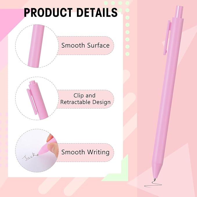 Teling 100 Pcs Ballpoint Pens Retractable Comfortable Cute Stylish Writing Pens in Medium Point 1.0 mm for Office Supplies(Pink)