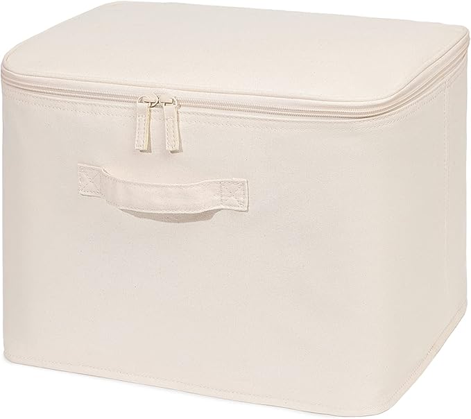 Decorative Basket Rectangular Fabric Storage Bin Organizer Basket with Handles for Clothes Storage (14.9 x 10.6 x 10.6, Beige)