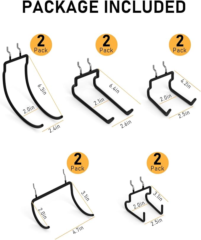 INCLY 10 Pack Heavy Duty Pegboard Hooks, 1/4" Pegboard Drill Holder Tool Utility Hooks, Peg Board Tool Hangers Accessories for Hanging Power Tools, Drill, Hammer, Workbench, Garage