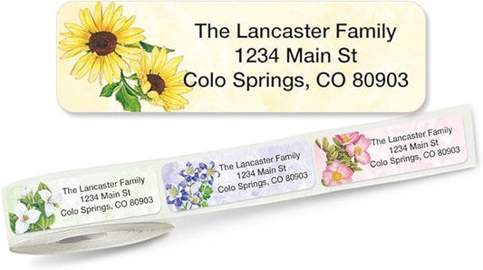 Colorful Images Spring Floral Rolled Personalized Return Address Mailing Labels with Dispenser, Customize with Name & Shipping Address, 500 ¾” x 2½” Self Adhesive, Easy Peel Label Roll