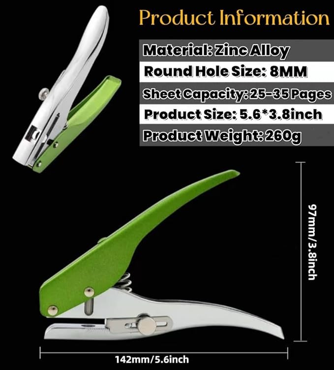 Hole Punch, Heavy Duty Hole Puncher Single Hole Punch Handheld Paper Punch Hole Puncher Single Small Hole Punch One Hole Punch for Paper Crafts Cards Tags Scrapbook- 5/16 inch-8mm