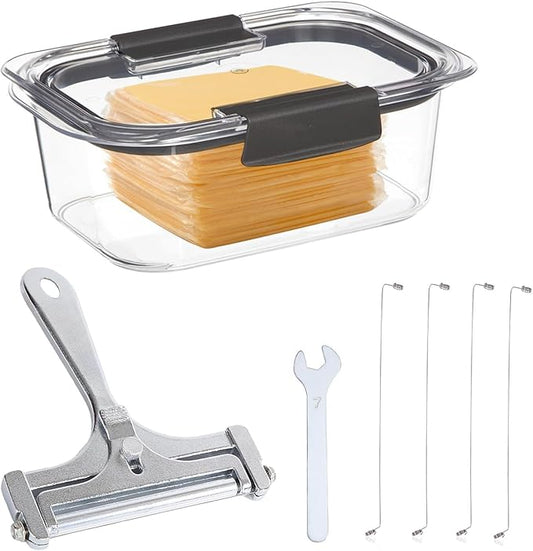 Sliced Cheese Container,Cheese Container for Refrigerator with a Metal Cheese Slicer,BPA-Free Kitchen Cheese Storage with Airtight Lid,for Deli Cheese Slices,Shredded,Cheeses Keeper