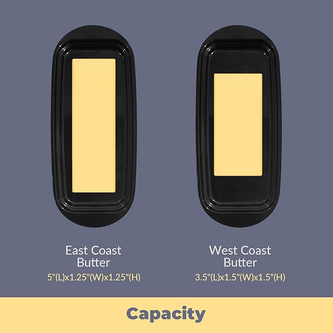 Butter Dish with Lid and Knife, Durable Countertop & Fridge Butter Keeper, BPA-Free Melamine Butter Container, Dishwasher Safe, Fits East/West Coast Butter Sticks (Black)