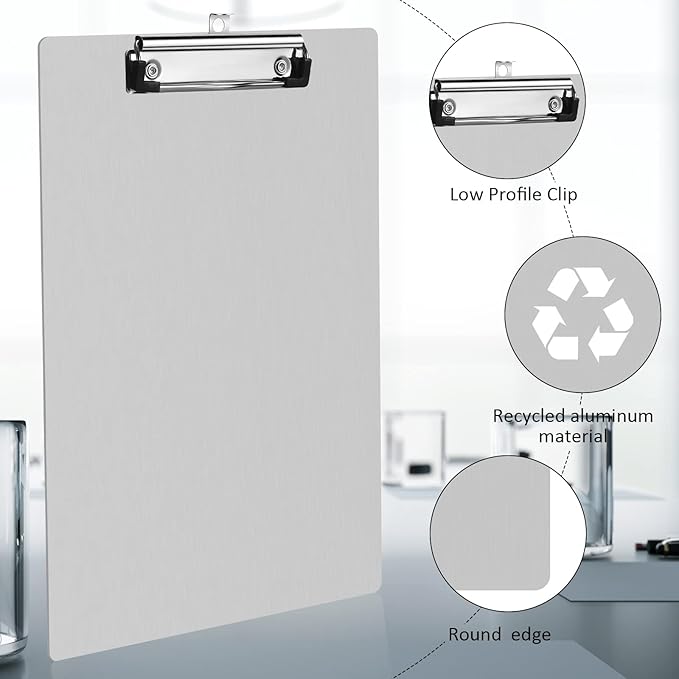 Epakh 16 Pieces Clipboard Bulks Metal Clipboard Aluminum Office Low Profile Clip Standard A4 Letter Size Metal Clip Board, Size 12.5 x 9 Inch