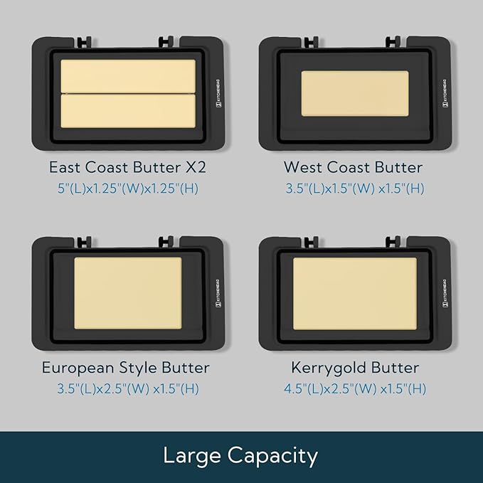 KITCHENDAO Airtight Flip-Top Butter Dish with Lid for Countertop and Refrigerator, Butter Keeper, Plastic Butter Holder Tray for 2 Sticks East Coast/West Coast/European Style/ Kerrygold Butter (Black)