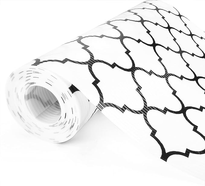 Glotoch Shelf Liner for Kitchen Cabinets,12" x 20Ft Non Adhesive Drawer Liners for Kitchen Cabinets,Waterproof and Durable Refrigerator Liners, Cabinet Liner for Shelves Fridge Black and White