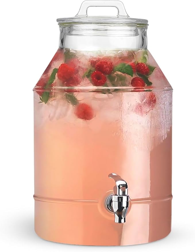 3 Gallon Glass Drink Dispensers For Parties,Classic Mason Jug Beverage Dispensers With Glass Lid With Handle And 100% Leakproof Spigot.Glass Water Jug Dispenser,Lemonade Dispenser