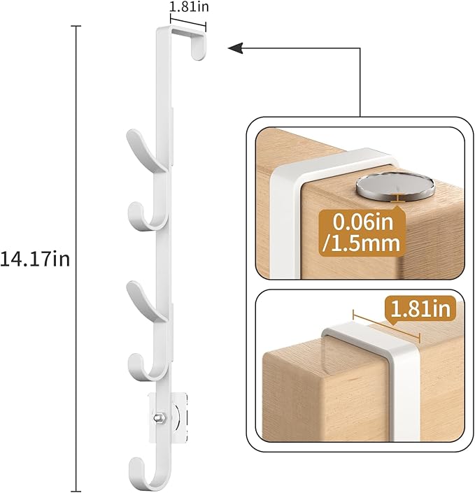 Over The Door Hooks, Metal Door Hooks for Hanging, Over The Door Purse Organizer for Coat Hanger, Back of Shower Door for Hanging Towel Rack Clothes, Hat, Bathroom, Closet (White-4Packs)