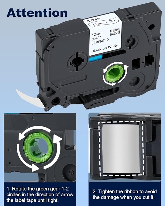 Label Maker Tape TZe-231 Replacement for Brother P Touch PT-D210 PT-D220 PT-H110 PT-D600 D400 by FETIONS, Compatible with TZe TZ 12mm X 8m Laminated Waterproof Label Tape, 6 Pack