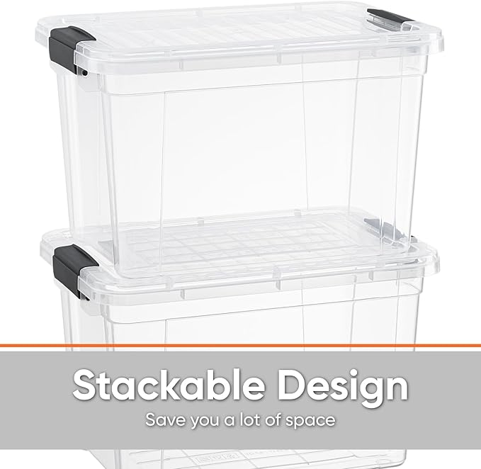 Superio Clear Storage Boxes with Lids, 49 Quart Plastic Container Bins for Organizing, Stackable Crates, BPA Free, Non Toxic, Odor Free, Organizers for Home, Office and Dorm, 8 Pack