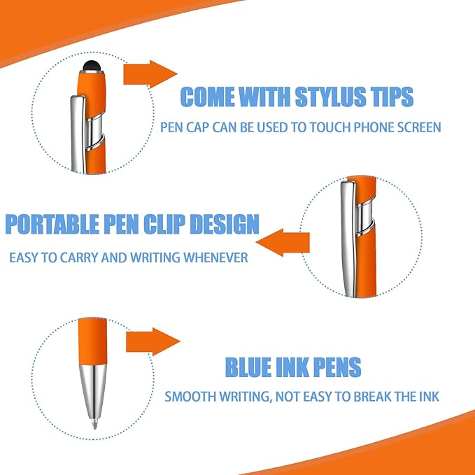 36 Pcs Blue Ink Ballpoint Pen with Stylus 2 in 1 Ballpoint Pen for Touch Screens School Office Coworkers (Orange)