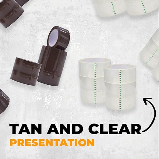 WOD CST20WBA Tan Packing Tape - 2" in. x 60 Yards Per Roll (6 Rolls) - Strong Heavy-Duty Industrial Shipping Box Packaging Tape for Moving, Office, & Storage