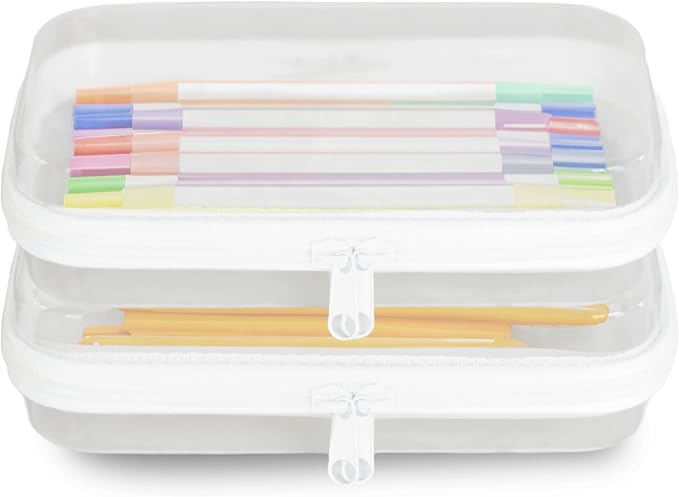 Maple & Lark Bliss Bins - Hard Sided Clear Zipper Case for Storage - Professional-Grade Plastic Clear Zipper Pencil Case, Toiletry Pouch, Travel Organizer, Cosmetic Bag, Toy Storage Bins (2 Pack, S)