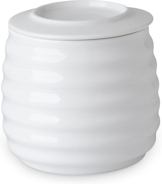 Butter Keeper Crock, 11 oz Large Ceramic Butter Dish with Lid, Holds 2-3 Sticks, Water Seal for Fresh Spreadable Butter, Easy-Grip Design & Wide Stable Lid, Arctic White