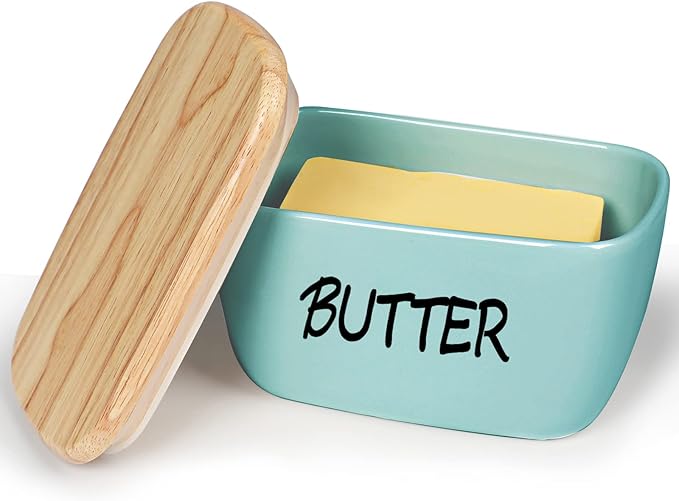 HAOTOP Large Porcelain Butter Dish with Lid Perfect for 4 Sticks of Butter (Turquoise)
