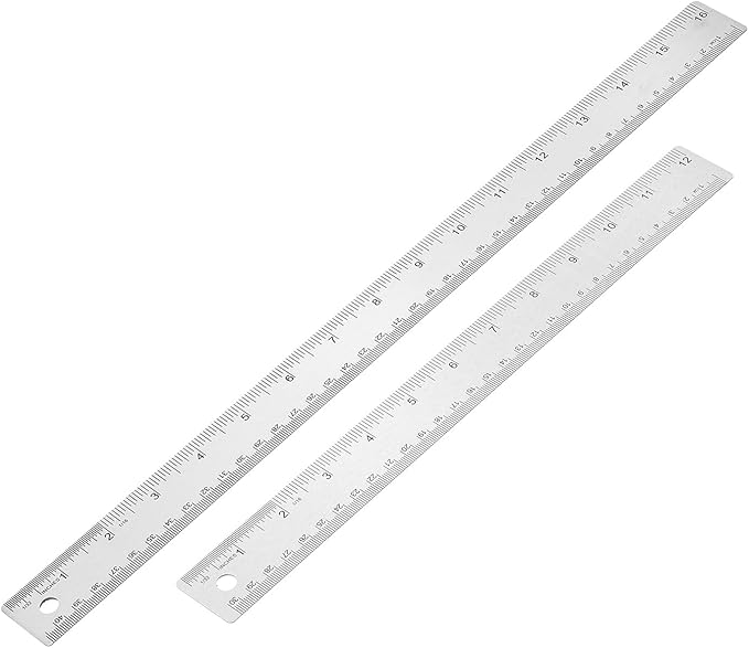 PATIKIL 12, 16 Inch Stainless Steel Straight Edge Ruler, 2 Pcs Cork Backing Non-Slip Metal Ruler with Inches Centimeter Metric Measuring Tools for Office