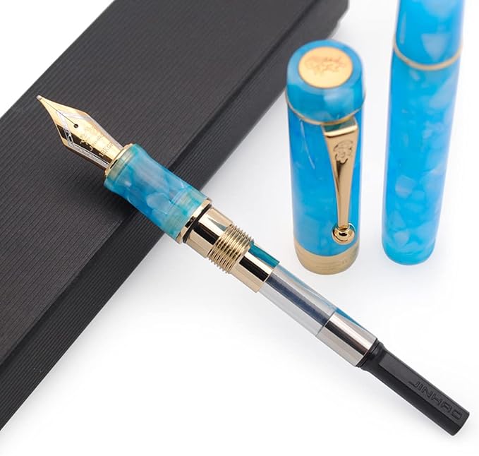 JINHAO 100 Fountain Pen with Ink Converter (Medium Nib 0.7mm, Sky Blue-C)