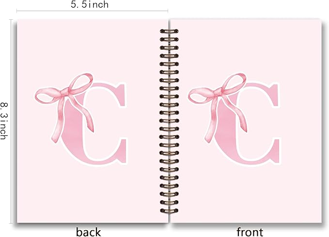 Coquette Trendy Preppy Pink Bow Spiral Notebook,Initial C Journal Personalized Teen Girl Gifts,Monogrammed Gifts for Women Teen Girl,College Ruled Hardcover Spiral Notebook 5.5 x 8.3