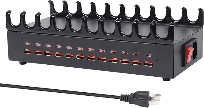 300W Charging Station for Multiple Devices - 24 Ports USB Fast Charging Station with Smart Power Delivery - Kindle, Phone, Tablet Charger Station for Home, Office, School