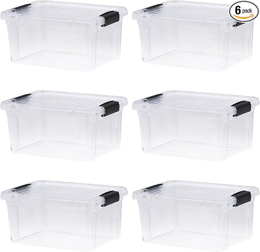 Superio Storage Bins with Lids- 6 Pack, 6.6 Qt Clear Boxes for Organizing, Stackable Plastic Containers- BPA Free, Non-Toxic, Odor Free, Organizer for Home, Office, Dorm