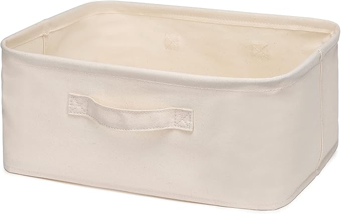 Decorative Basket Rectangular Fabric Storage Bin Organizer Basket with Handles for Clothes Storage (10.2 x 7.2 x 6.2, Beige)