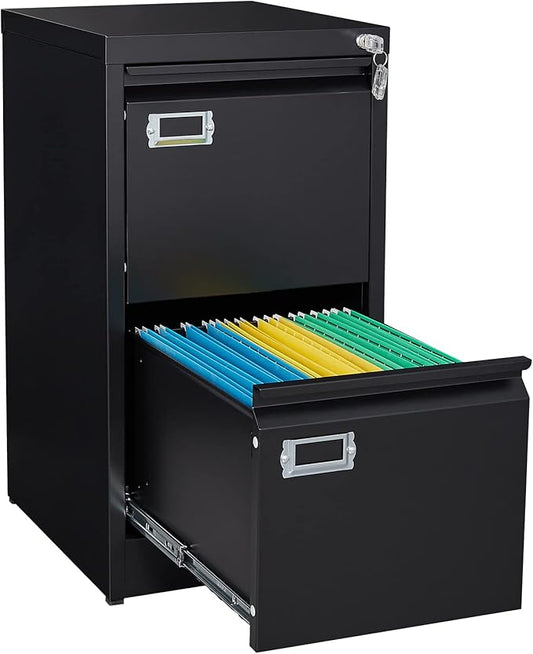 2 Drawer File Cabinet, Filing Cabinets for Home Office, Metal Vertical File Storage Cabinet with Lock, Locking File Cabinet for A4 Legal/Letter, 15.1" W x 17.7" D x 28.7" H, Assembly Required