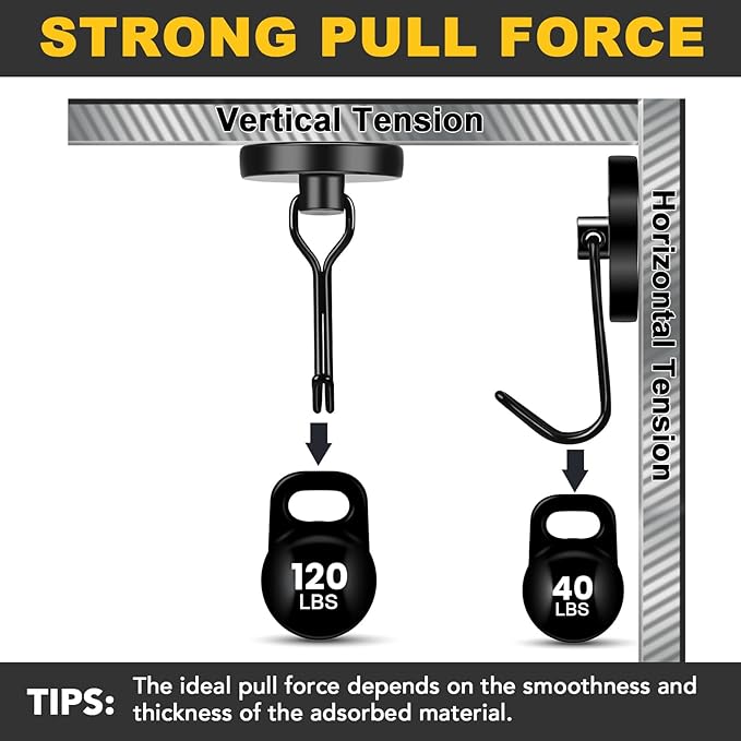 MIKEDE Magnetic Hooks Heavy Duty, 120LB Swivel Swing Strong Magnetic Hooks Cruise,Neodymium Hook Magnets for Home, Kitchen, Workplace, Metal Door, Office and Garage - Pack of 4