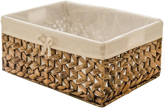 Rectangular Woven Seagrass Storage Bin with Handle,Kingwillow. (water hyacinth, Large)