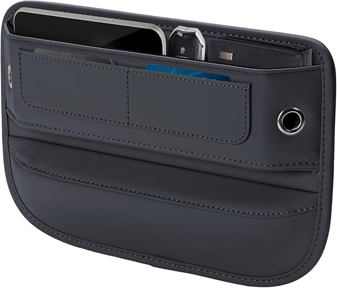 Universal Fit Premium Leather Car Seat Gap Filler Organizer, Center Console Organizer with Card Slots for Car Suv Truck (Black, 1 Pack)
