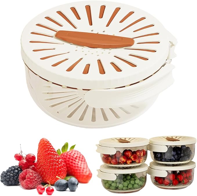 Multi-Functional Fruit and Vegetable Washing Bowl, Fruit Strainer Container with Lid, 2 In 1 Sealed Drainer Basket, Drainer and Freshness Basket, Kitchen Tool with Foldable Handle (Brown)