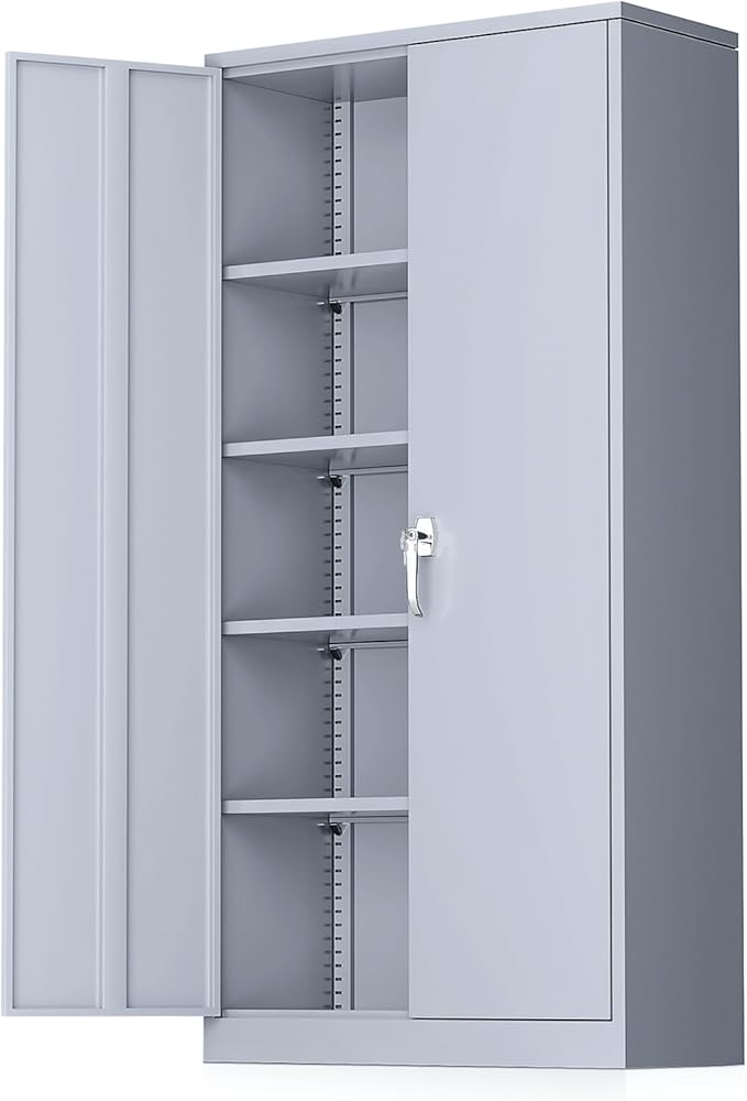 Greenvelly Metal Storage Cabinet with Doors, 72" Lockable Steel Garage Storage Cabinet with Shelves, Dark Grey 36" W x 18" D