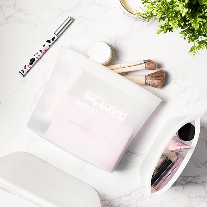 Reusable 100% Silicone Food Storage Bags, Sandwich Snack Bags New Generation Stand Up Zip Container for Soup and Leftovers, Plastice & BPA Free, Microwave Oven Safe 3 Pack (51oz, 34oz, 17oz)