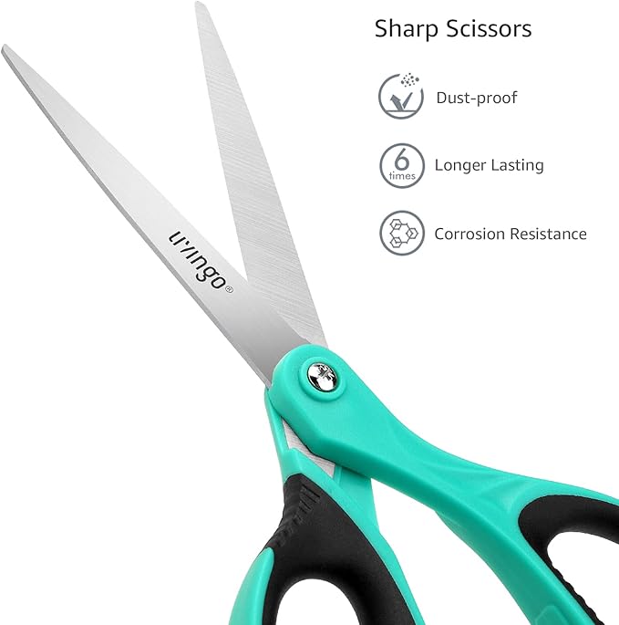 LIVINGO Scissors All Purpose Heavy Duty - 3 Pack 8.5” Blue Sharp Shears for Office Home and School Crafting Sewing Cutting Paper Fabric