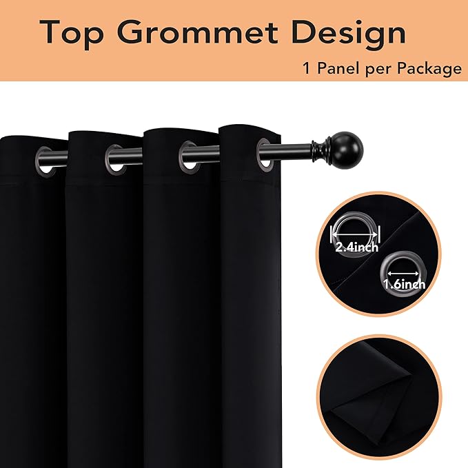 BONZER Room Divider Curtain Grommet Thermal Insulated Wide Blackout Curtains for Bedroom Living Room, 84L x 70W Inch (7L x 5.8W ft), 1 Panel, Black