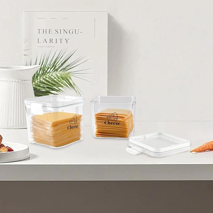 2 Pack Cheese Container for Refrigerator Airtight Creamer Container with and Lid Cream Cheese Sliced Cheese Box Cheese Saver for Fridge Keeper Cream Block Shredded Cheese Storage Box Clear