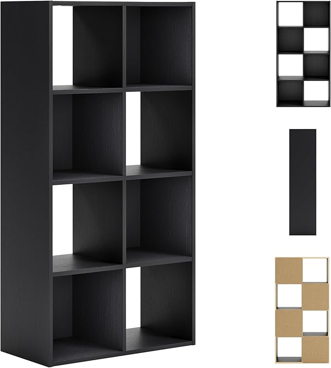 Signature Design by Ashley Langdrew 8 Cube Storage Organizer, Matte Finish, Wood & Decorative Laminate, 23.74" W x 11.81" D x 47.05" H, Black