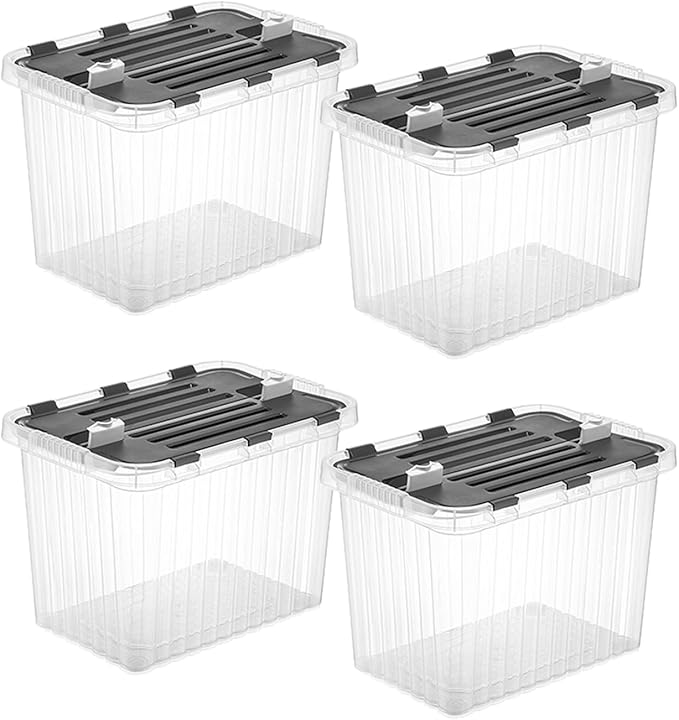 Superio Storage Bins with Lids, Clear Plastic Containers for Organizing, Stackable Totes, BPA Free, Odor Free, Organizer Boxes for Home, and Dorm, 53 Quart (4 Pack, 20.25"x14"x14.6")