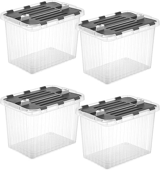 Superio Storage Bins with Lids, Clear Plastic Containers for Organizing, Stackable Totes, BPA Free, Odor Free, Organizer Boxes for Home, and Dorm, 53 Quart (4 Pack, 20.25"x14"x14.6")