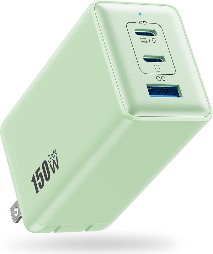 150W USB C Charger Block,GaN III Compact Foldable Wall Charger 3 Port Fast Charging Station,PD QC PPS Portable USB C Hub 100W Laptop Adapter for MacBook Pro/Air,iPad,iPhone 17/Pro,Galaxy S24,Dell etc