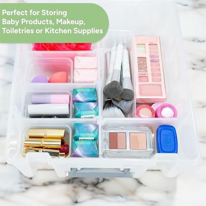 Best Kept Super Satchel Double Deep Compartment Box - Art Storage with 8 Removable Compartments | Smart Closure for Craft Supplies, Home & Office Improvement