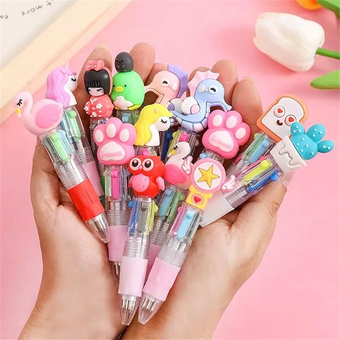 Pack of 50 Mini Multicolor Pens, 4 in1 Color Ink Kawaii Animal Ballpoint Pens for Classroom Prizes,Birthdays and Children's Parties, Cute Pens Gifts Party Bag Favors Kit (Assorted Style)