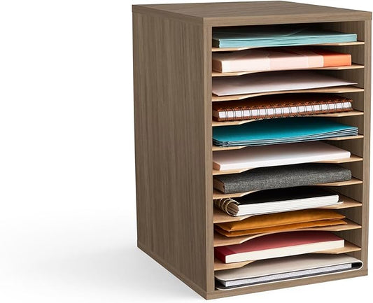Safco Products Vertical Desktop Sorter, 11 Compartment, Gray Wood