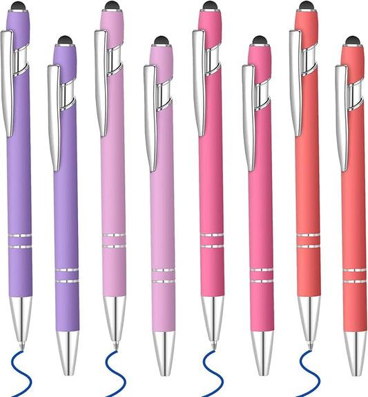 8 Pcs Blue Ink Ballpoint Pen with Stylus Tip 2 in 1 Stylus Ballpoint Pen Metal Pens Stylus Pen for Touch Screens School Office Coworkers (Multicolor Pink)