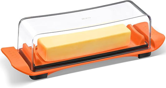 Butter Dish, IKOCO Airtight Butter Dish with Lid for Countertop and Refrigerator, Dishwasher Safe Butter Holder Container for Eastern and Western butter, Orange