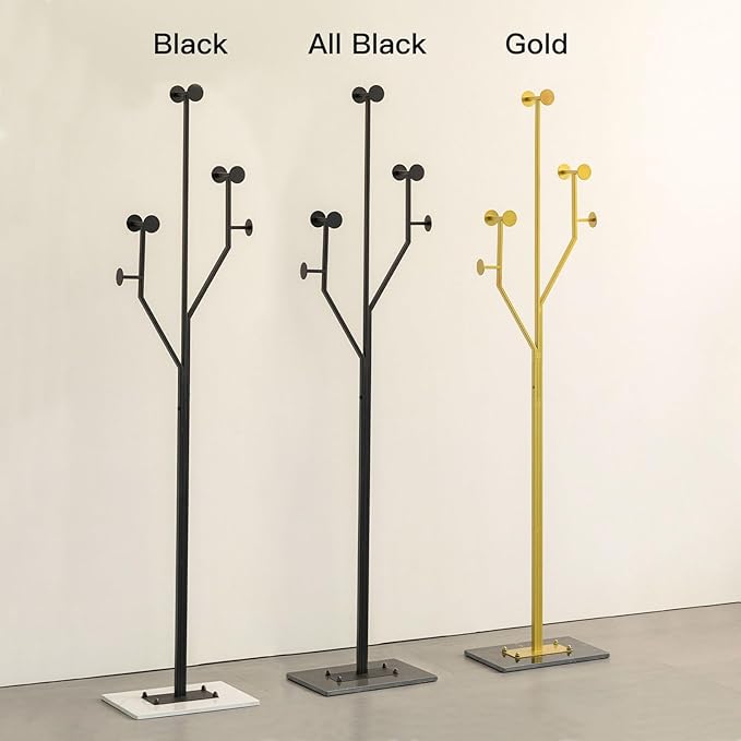 Heavy Duty Coat Rack Tree-shaped Metal Freestanding Coat Tree with Sturdy Marble Base Corner Coat Rack for Bedroom Entryway Hallway 14.96 x 10.24 x 68.9 Inches (Gold)