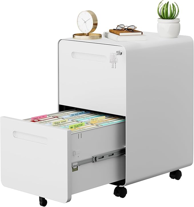 2 Drawer File Cabinet with Lock and 4 Keys, Mobile Metal Filing Cabinet, File Cabinets for Home Office, Under Desk, Pre-Assembly, File Drawer, Letter/Legal/A4 Hanging File Folders