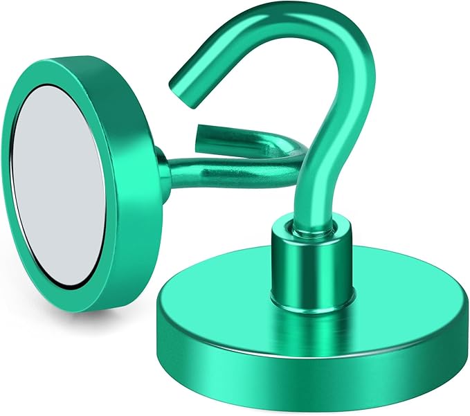 MIKEDE Strong Magnetic Hooks, 120Lbs Heavy Duty Magnetic Hooks for Cruise, Neodymium Earth Magnets with Hooks for Hanging, Super Metal Industrial Magnets for Grill, Storage (Green,10 Pack)