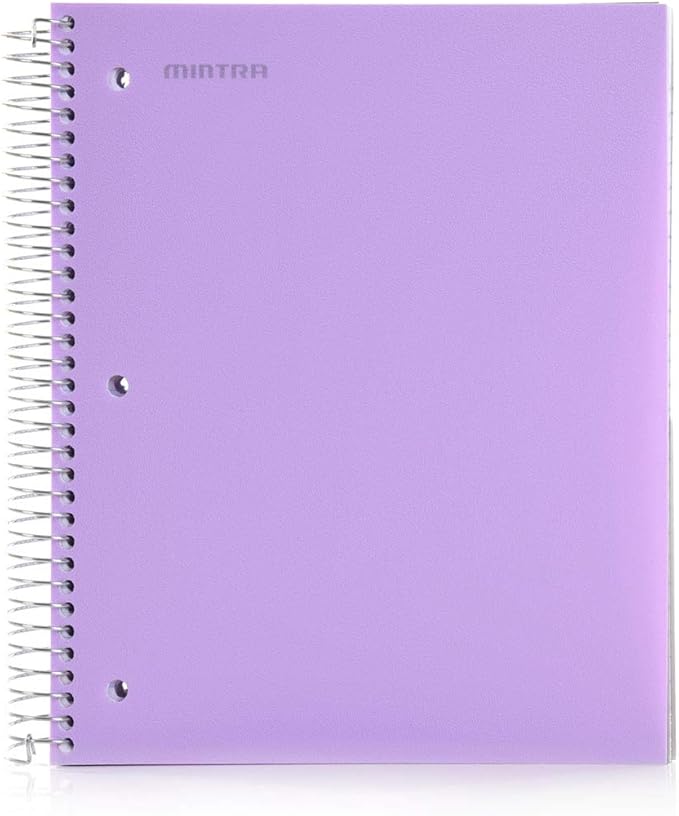 Mintra Office Durable Spiral Notebooks, 5 Subject (Lavender, College Ruled 1pk)