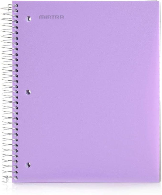 Mintra Office Durable Spiral Notebooks, 5 Subject (Lavender, Wide Ruled 1pk)